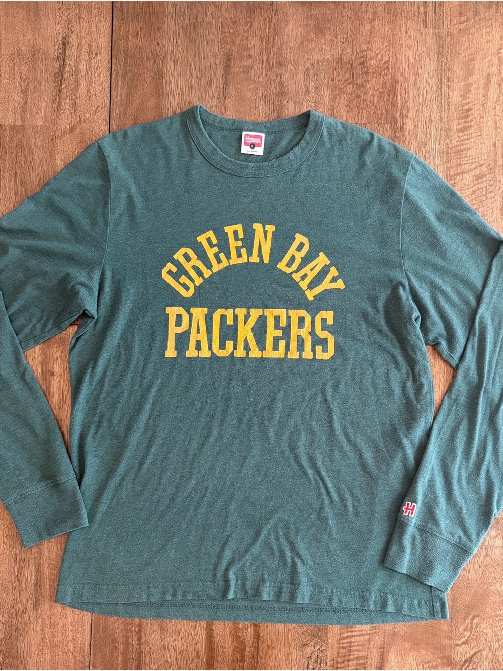 HOMAGE Men’s Green Bay Packers Long Sleeve Tee - Green with Yellow Lettering